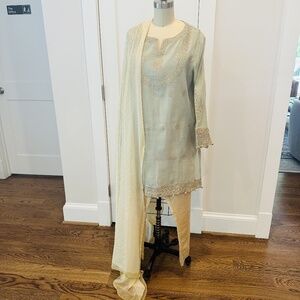 Light Pistachio Green Cotton Net Maria B 3 Piece Suit
